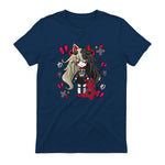 Chibi Kawaii Emo Pastel Goth Girl with Sad Bunny in Navy - back view