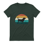 Basset Hound rétro Amant Vintage Sunset Dog & Puppy in Forest Green - back view