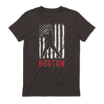 Boston Massachusetts American Flag Baseball Weathered T-Shirt in Dark Chocolate - back view