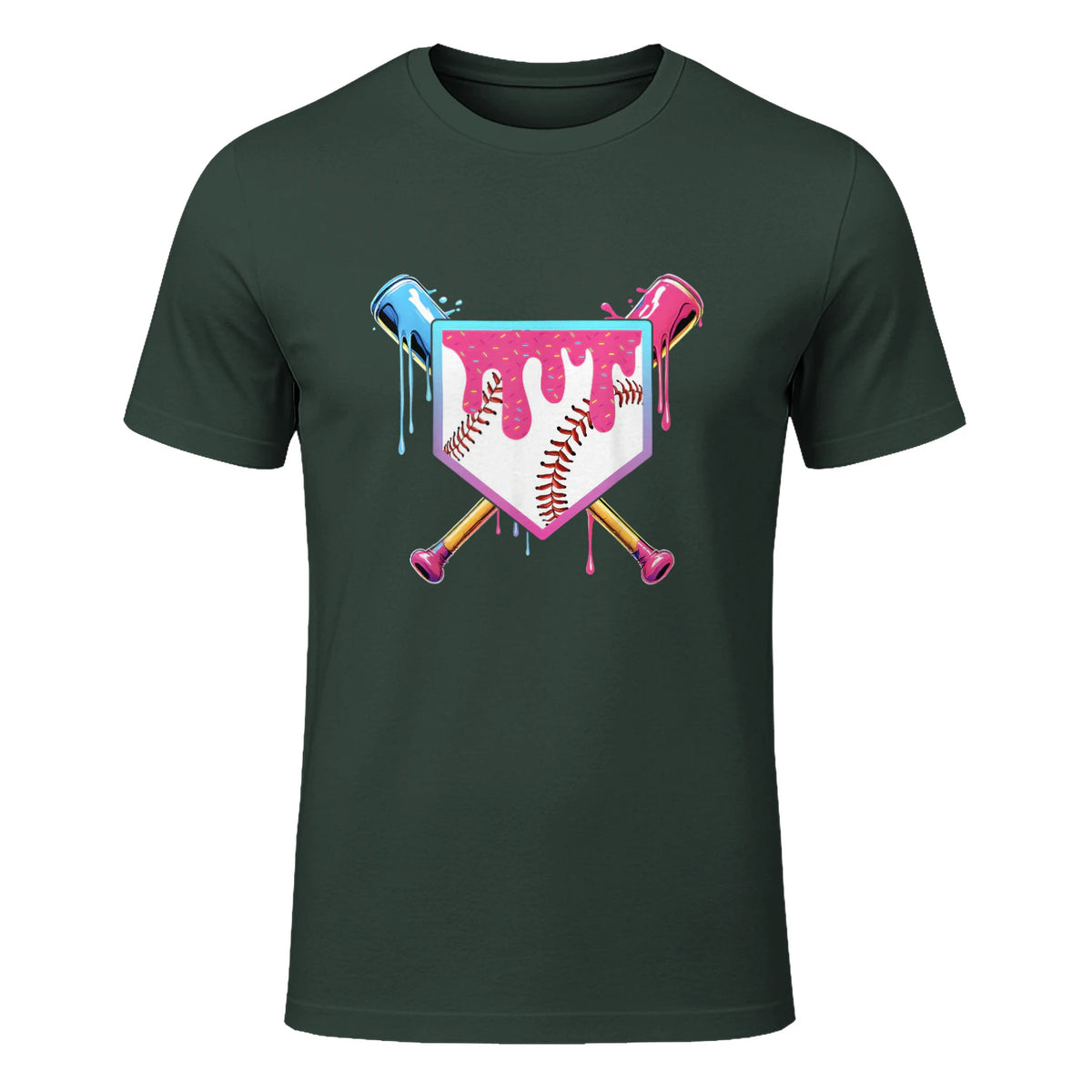 Baseball Drip Youth T-Shirt in Forest Green - front view