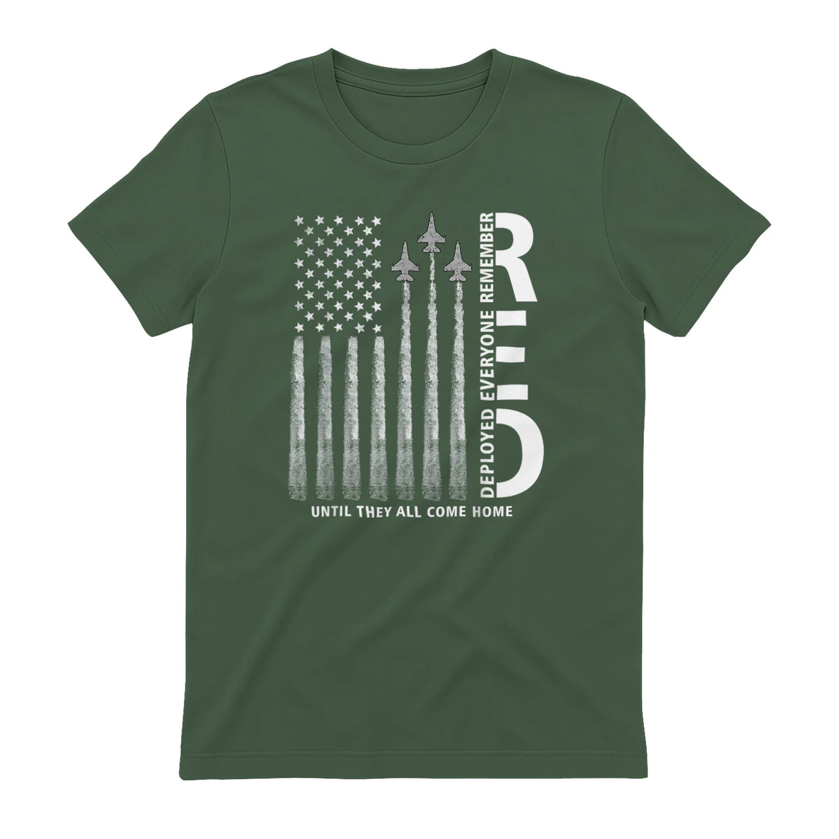 Remember Everyone Deployed RED Friday Military American Flag T-Shirt in Military Green - back view