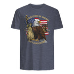 Patriotic Eagle Liberty Bell Anniversary T-Shirt in Heather Navy - back view