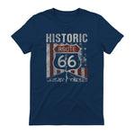 Historic USA Route Sixty-Six Highway Road Sign T-Shirt in Navy - back view