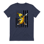 Dabbing Banana Retro American Flag Banana Lover Boys Kids T-Shirt in Heather Navy - back view