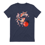 Cherry Blossom Koi Carpe Fish Japanese Sakura Art Graphique in Heather Navy - back view