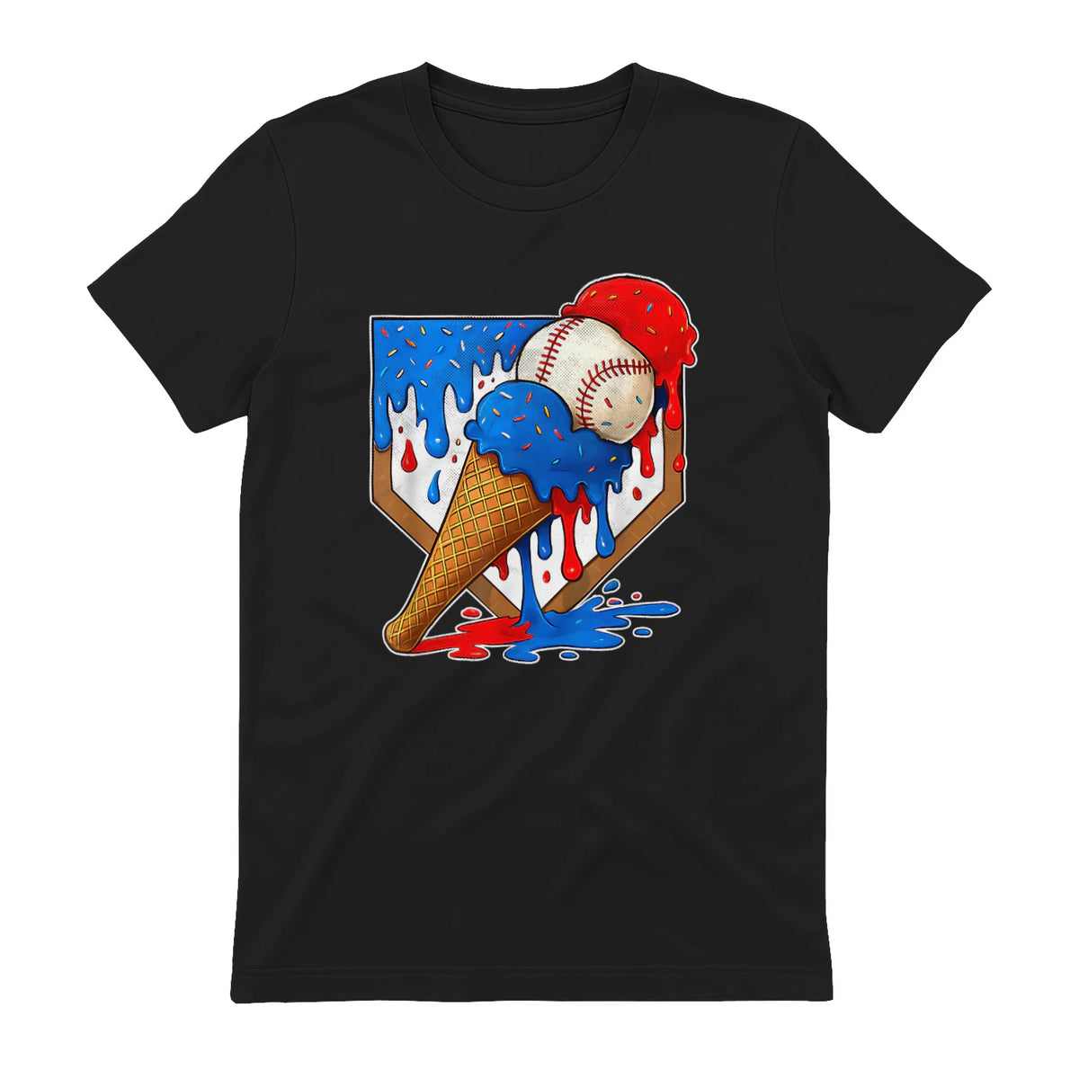Distressed Baseball Boys Ice Cream Drip Baseball Boys Youth T-Shirt in Black - back view