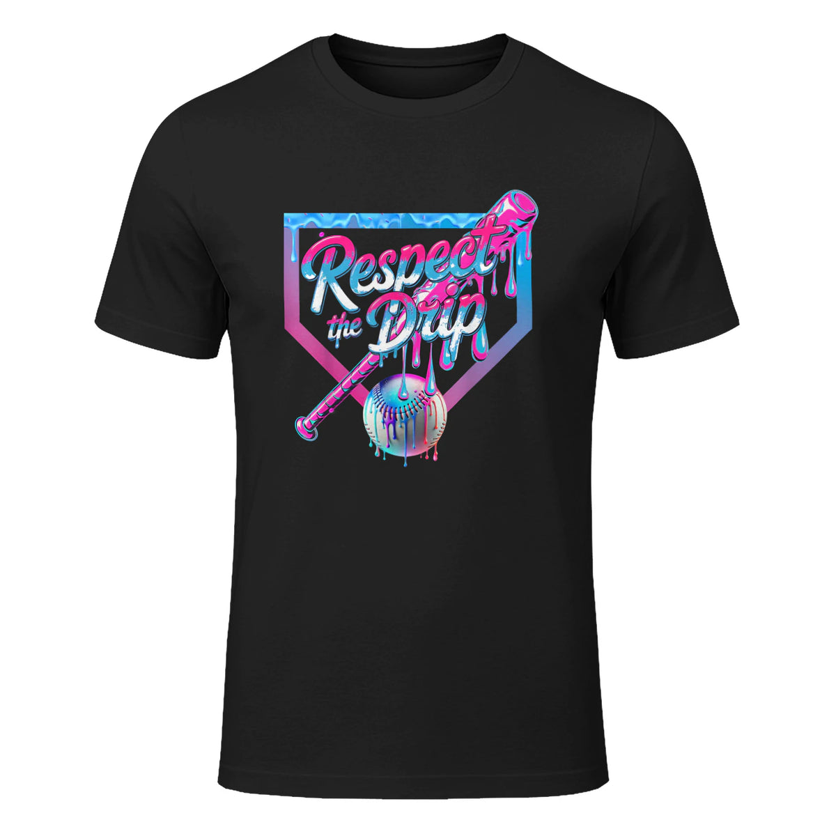 Baseball Drip for Boys Ice Cream Drip Youth Boys Baseball T-Shirt in Black - front view