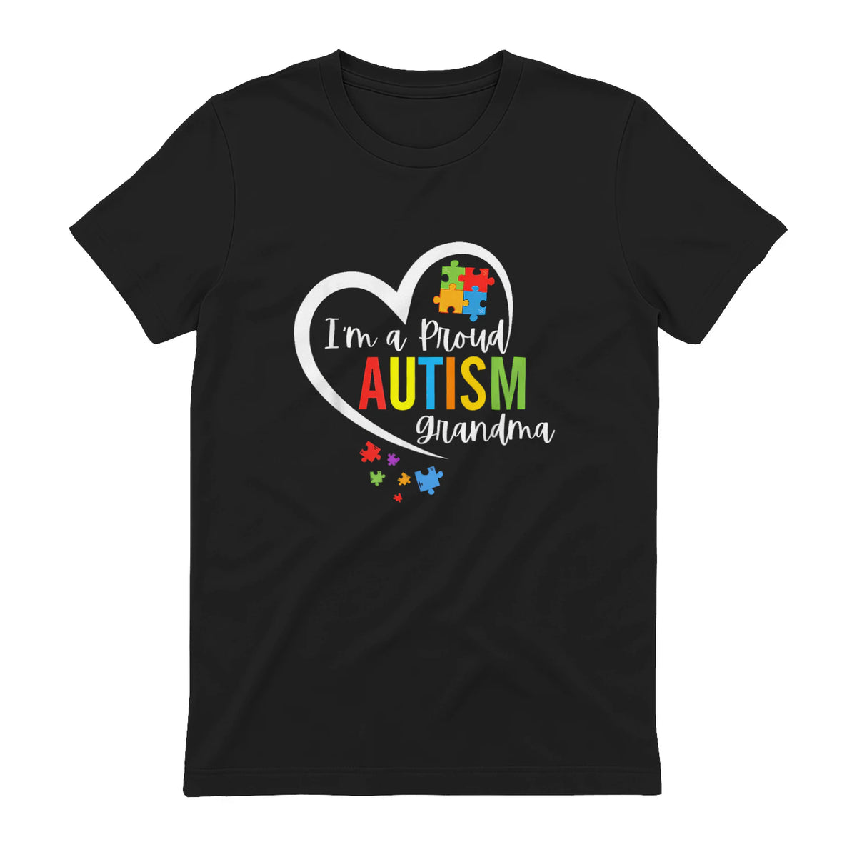 I'm A Proud Grandma Love Heart Autism Awareness Puzzle in Black - back view