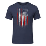 Vintage Baseball American Flag T-Shirt, Classic Fit Black Tee for Dad in Heather Navy - front view