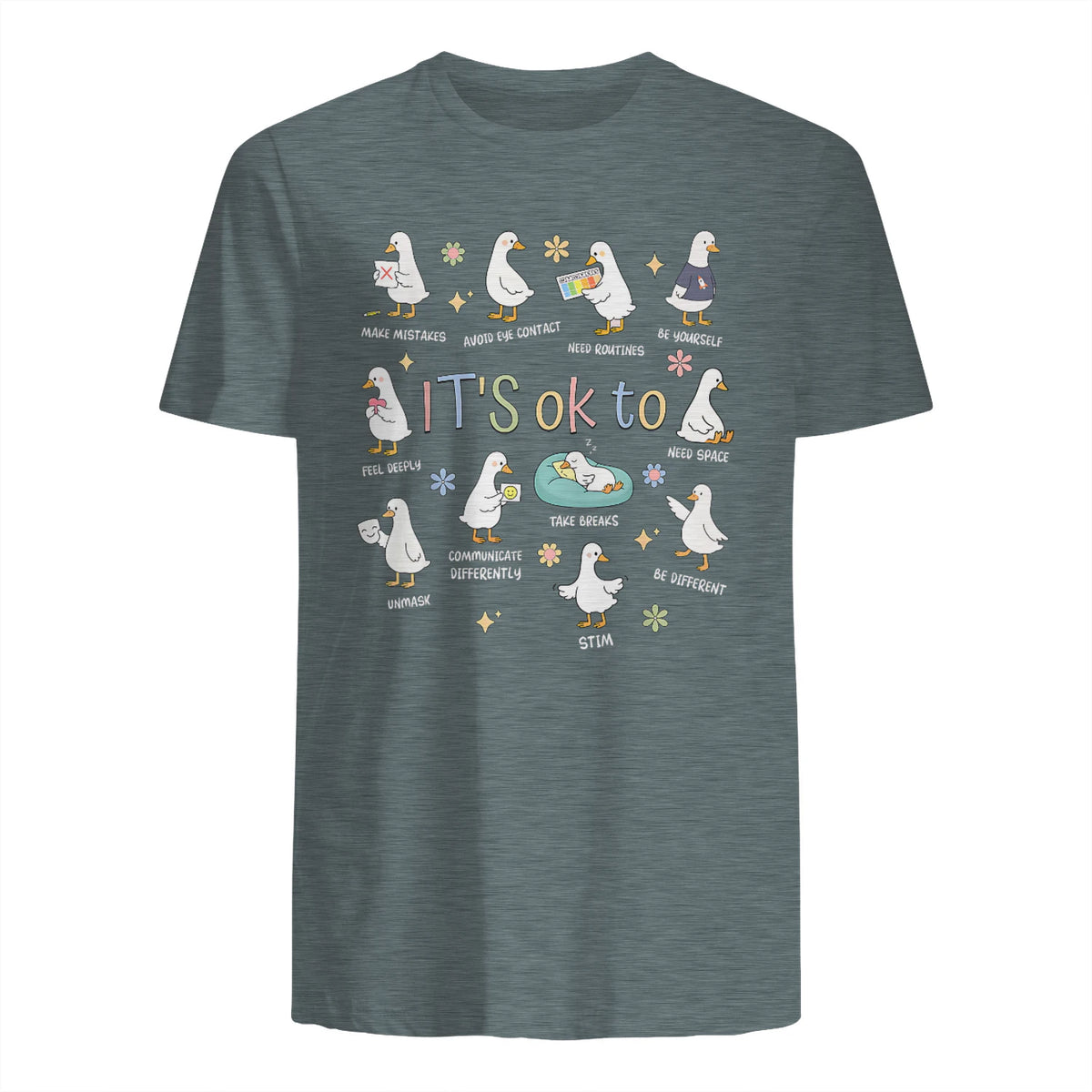 Funny It’s Ok to Be Different Autism Goose Teacher in Dark Heather - back view