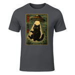 Vintage Japanese Cat Alien Cat Mom UFO Abduction Graphic T-Shirt in Charcoal - front view