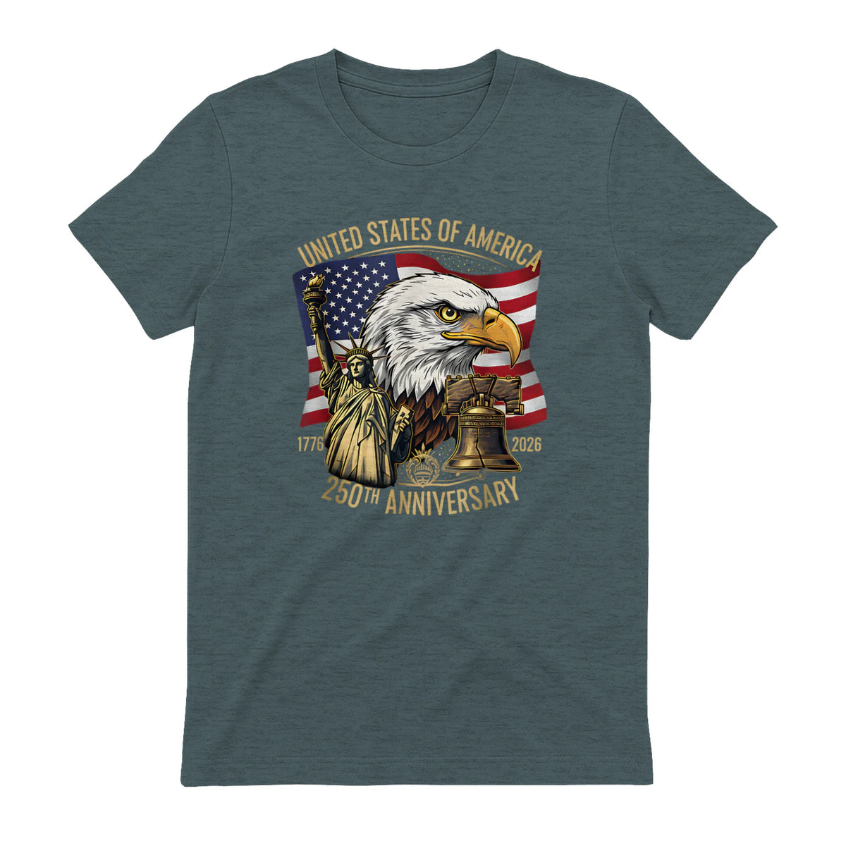 Anniversary Eagle Liberty Bell T-Shirt in Dark Heather - back view
