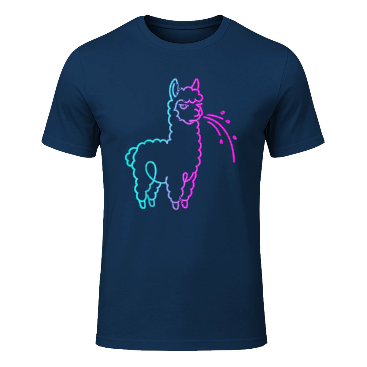 Fluff Around and Find Out Funny Fluffy Spitting Lama in Navy - front view