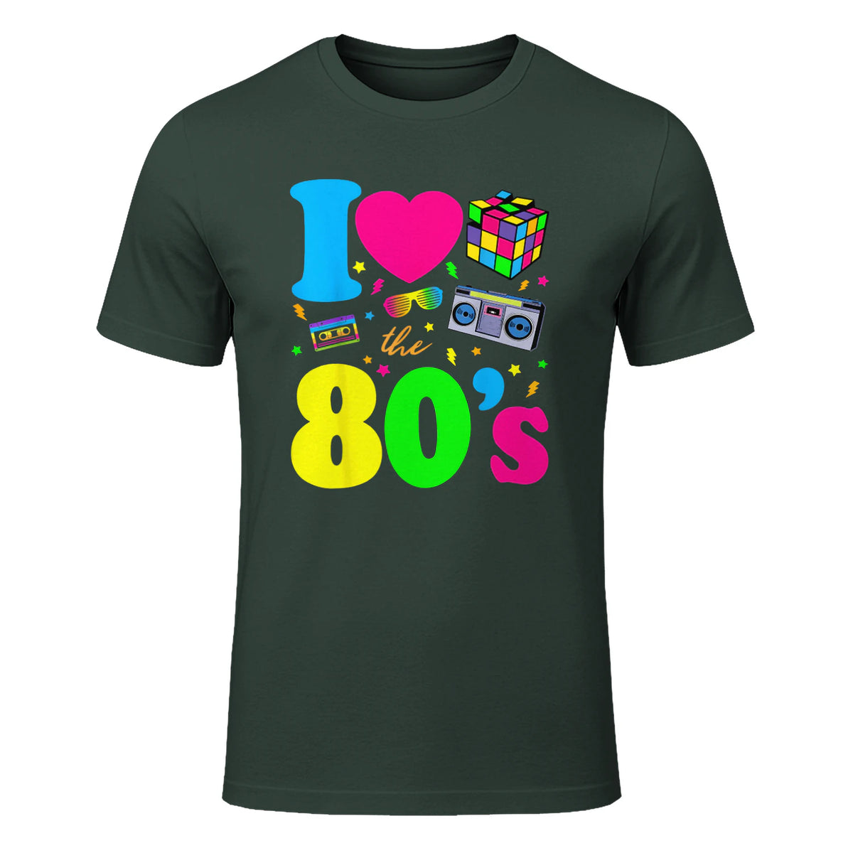 I Love the Eighties Classic Nostalgia T-Shirt in Forest Green - front view