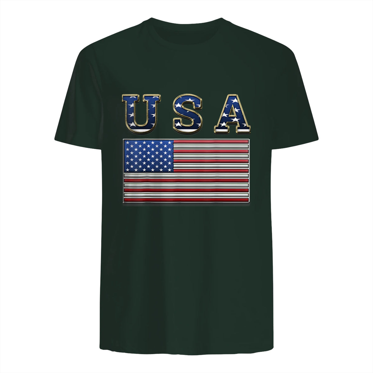USA American Flag United States US Patriotic T-Shirt in Forest Green - back view