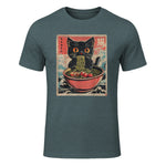 Unisex Adults Cat Ramen Japanese Funny Graphic Tees Kawaii Cat Anime Gifts T-Shirt in Dark Heather - front view