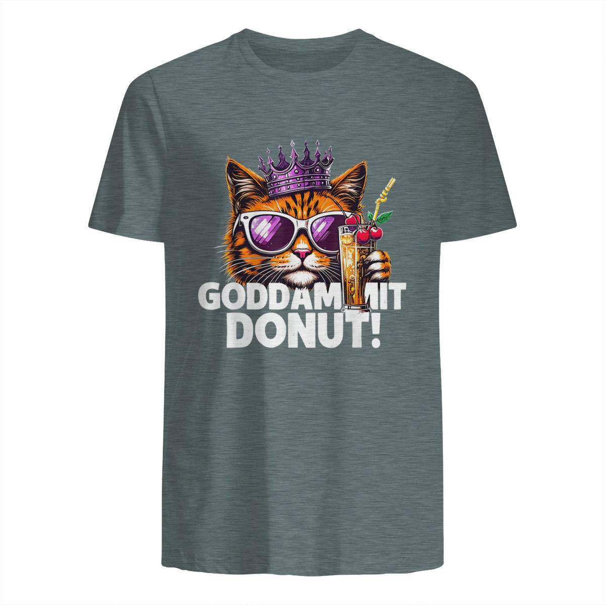 Donut Princess Cat Meme Tee – Kawaii Funny Cartoon Style T-Shirt in Dark Heather - back view