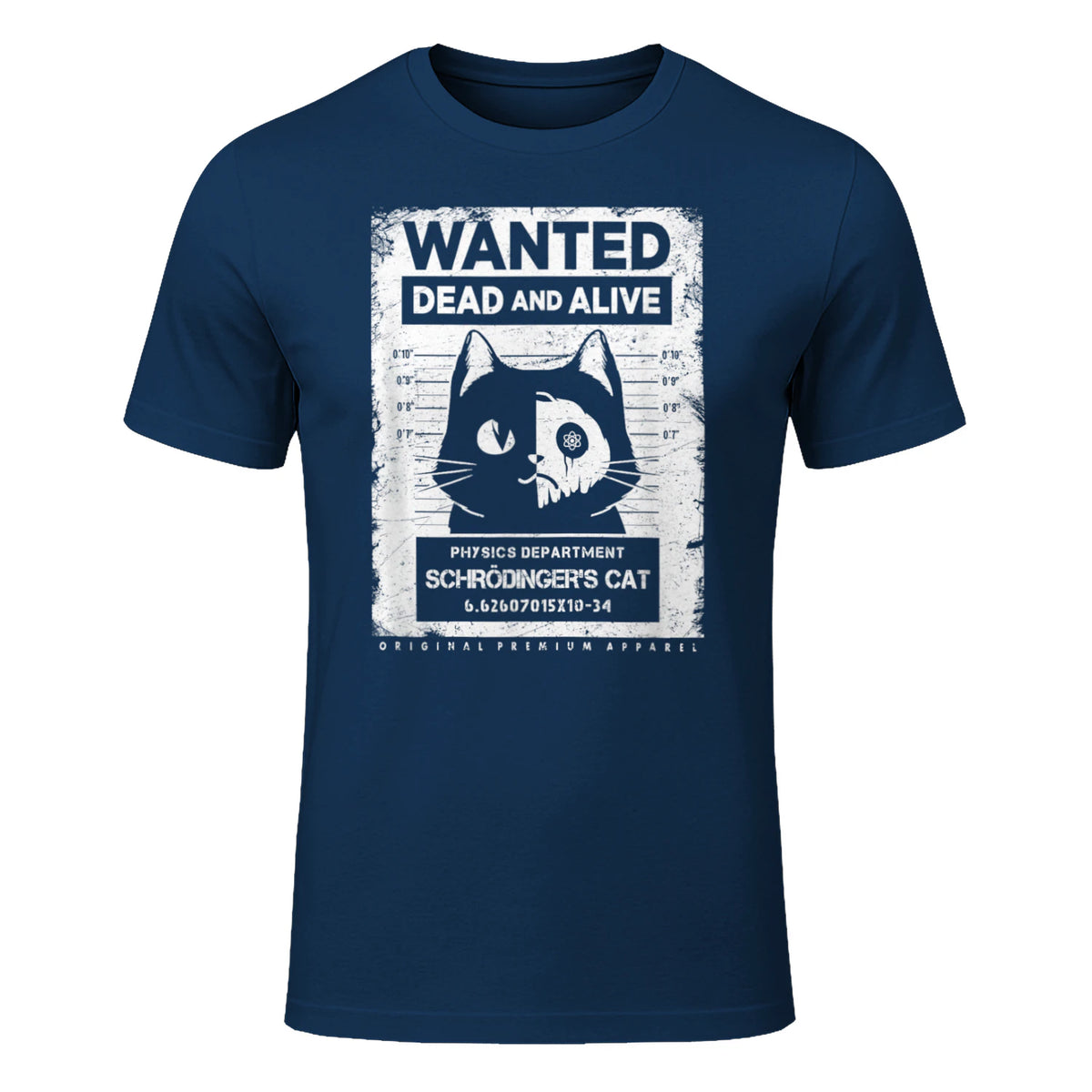 Schrödinger's Cat Wanted Dead And Alive Physics Physicist T-Shirt in Navy - front view