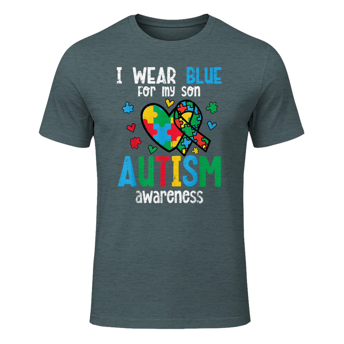 Autism Awareness Wear Blue for My Son ASD Mom Dad Men Women in Dark Heather - front view
