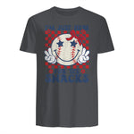Retro Baseball Sister I'm Just Here for The Snacks Girls Mom T-Shirt in Charcoal - back view
