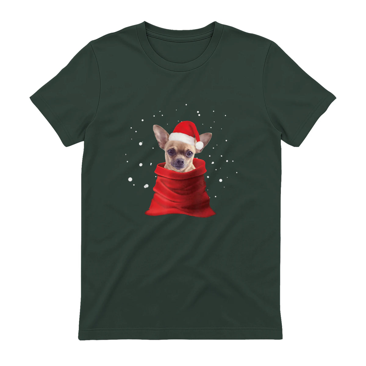 Chihuahua Motif de Noël - Mignon Mignon Xmas Neige Chiwawa in Forest Green - back view