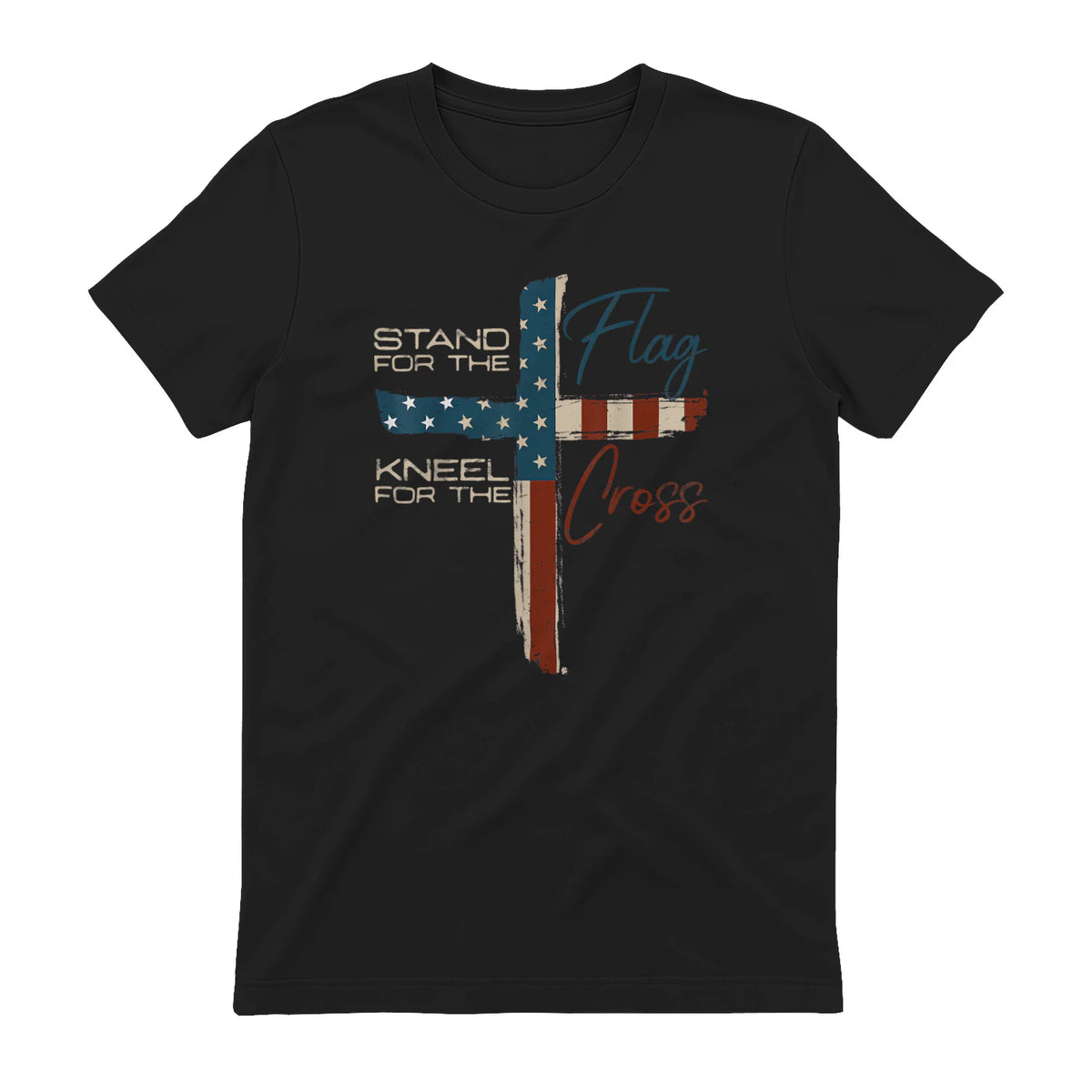 USA Flag Religious Quote Fourth of July Christian Faith T-Shirt in Black - back view