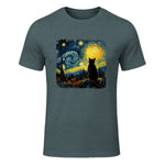 Starry Night Cat Lover T-Shirt in Dark Heather - front view