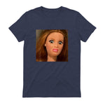 Funny Doll Face Meme Expression Hilarious Sarcastic in Heather Navy - back view