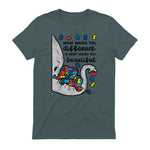 What Makes You Different Autism Awareness T-Shirt in Dark Heather - back view