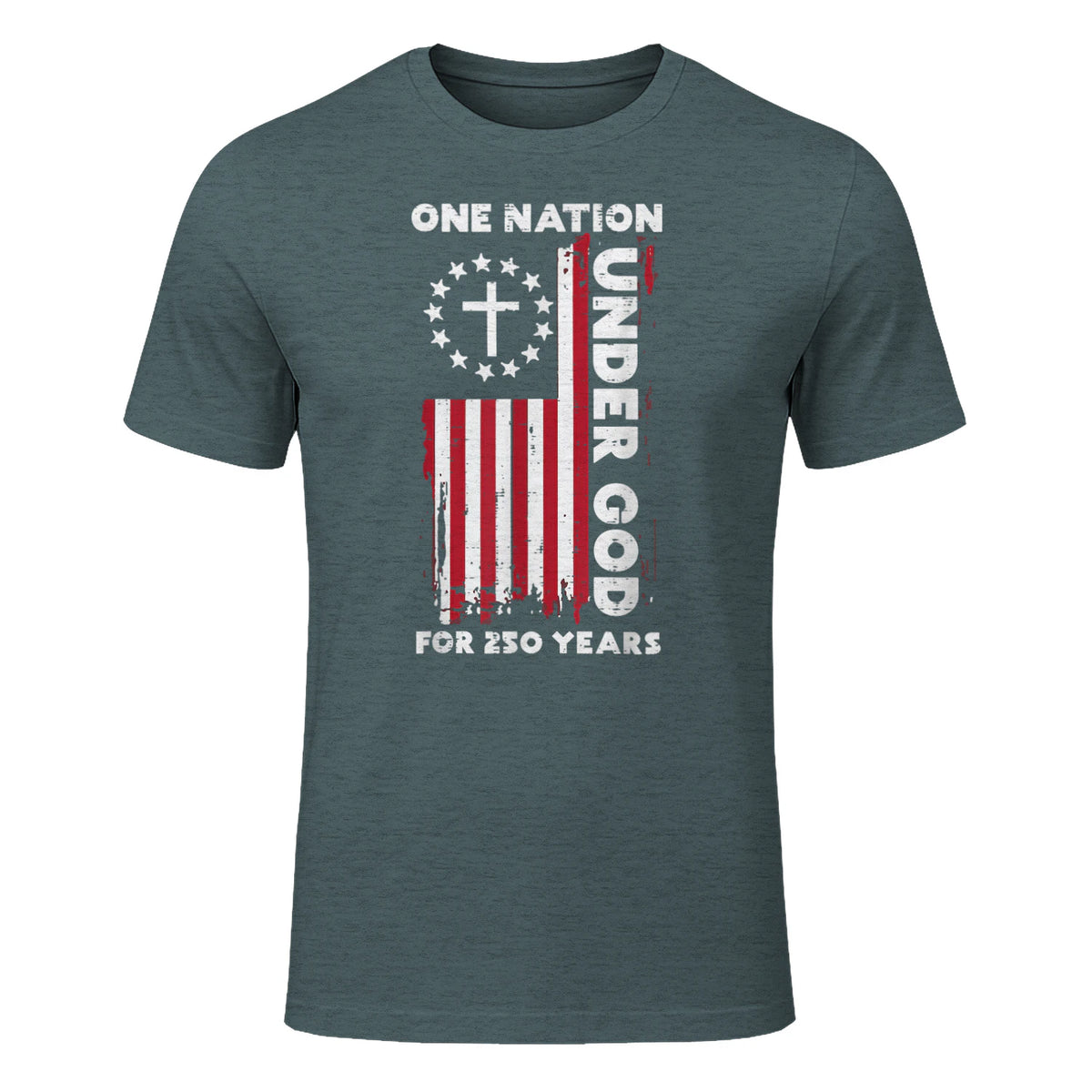 Christian American Flag Anniversary T-Shirt in Dark Heather - front view