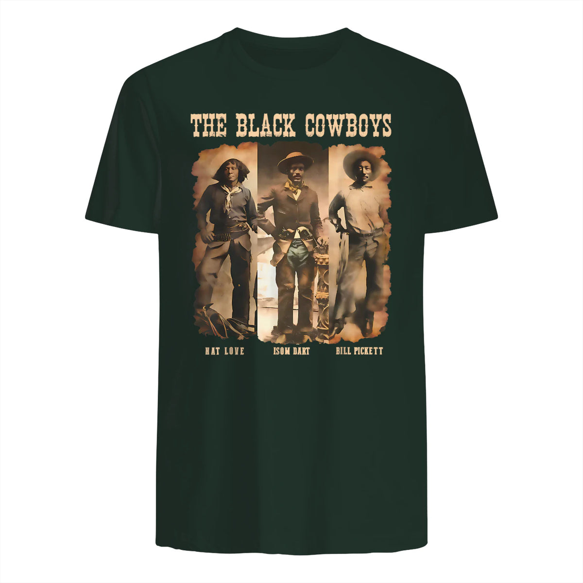 Black Cowboy Western Rodeo Melanin Black History Texas Men T-Shirt in Forest Green - back view