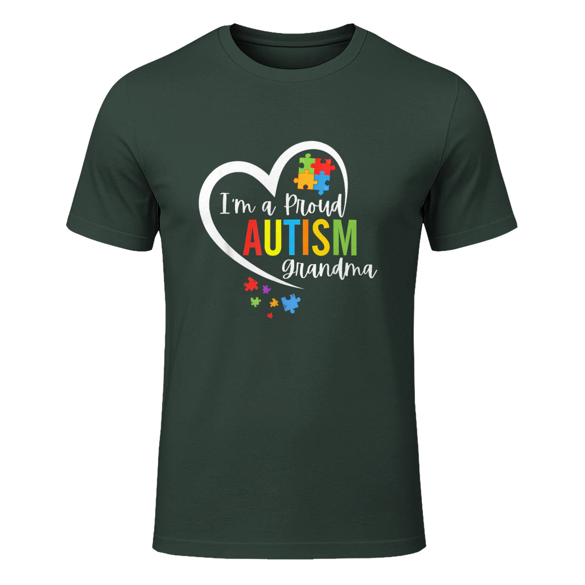 I'm A Proud Grandma Love Heart Autism Awareness Puzzle in Forest Green - front view