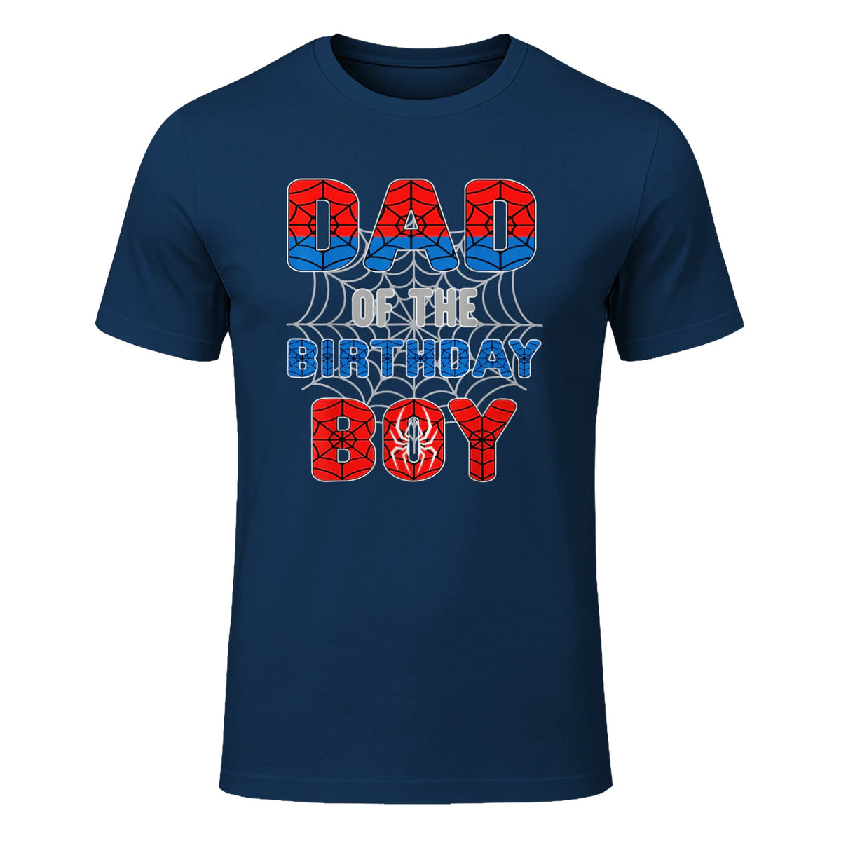 Birthday Boy Dad Spider Web T-Shirt in Navy - front view