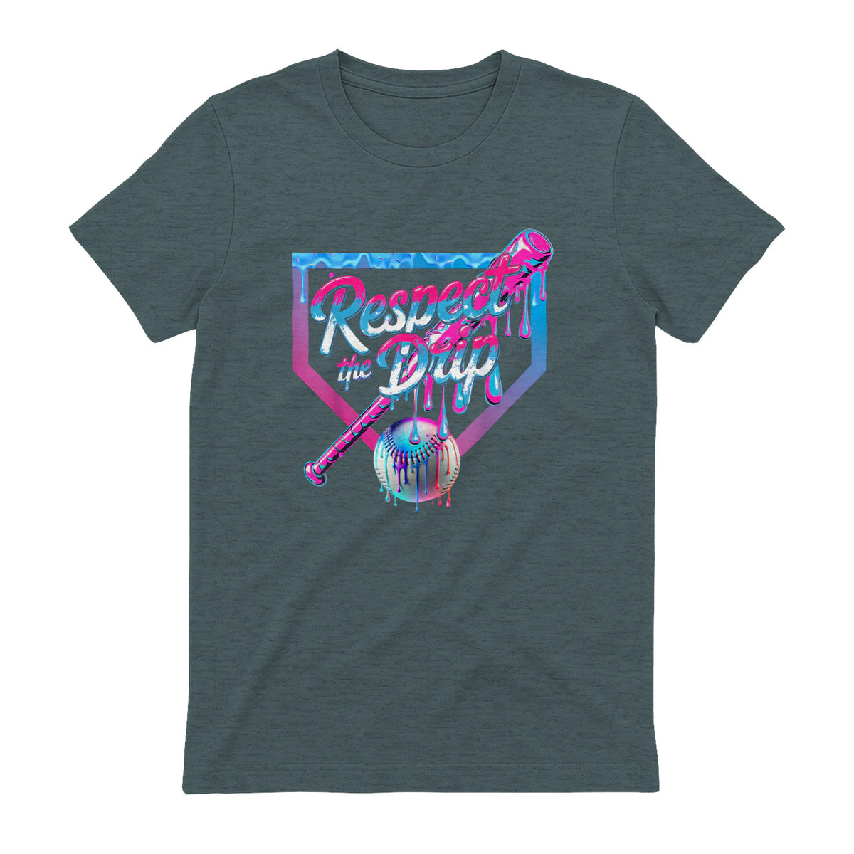 Baseball Drip for Boys Ice Cream Drip Youth Boys Baseball T-Shirt in Dark Heather - back view