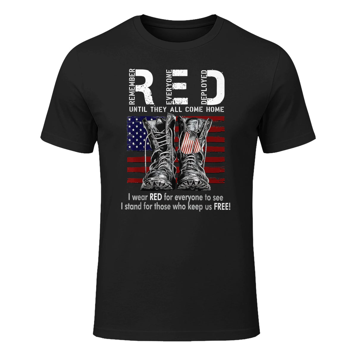 On Friday We Wear Red Military R.E.D Friday Military Remember Everyone Deployed Unisex-Adults US Flag T-Shirt Black Smal in Black - front view