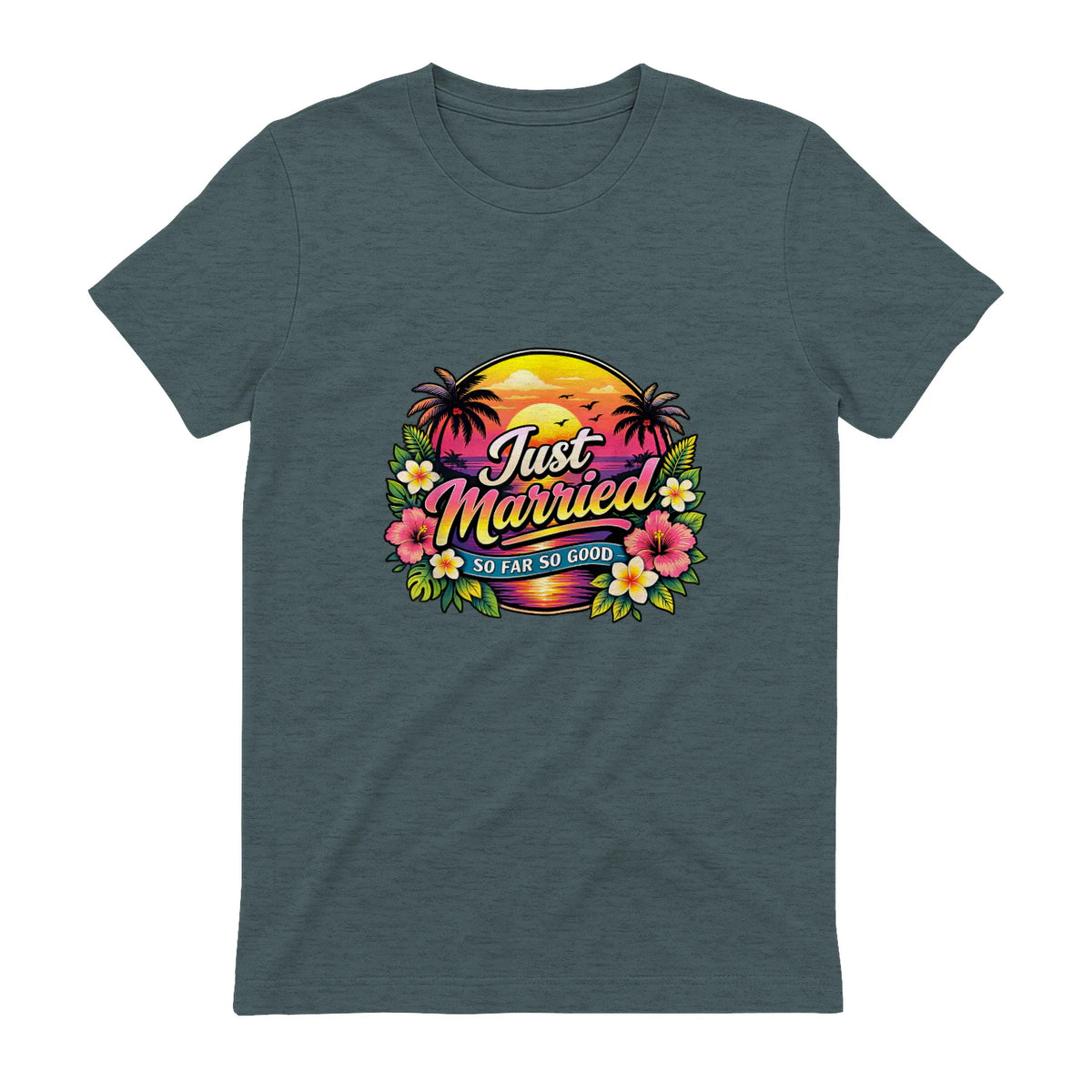 Couple de Jeunes mariés drôle Just Married Tropical Honeymoon in Dark Heather - back view