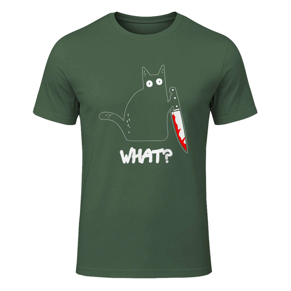 Chat Noir meurtrier drôle avec Couteau - Chat Noir Quoi in Military Green - front view