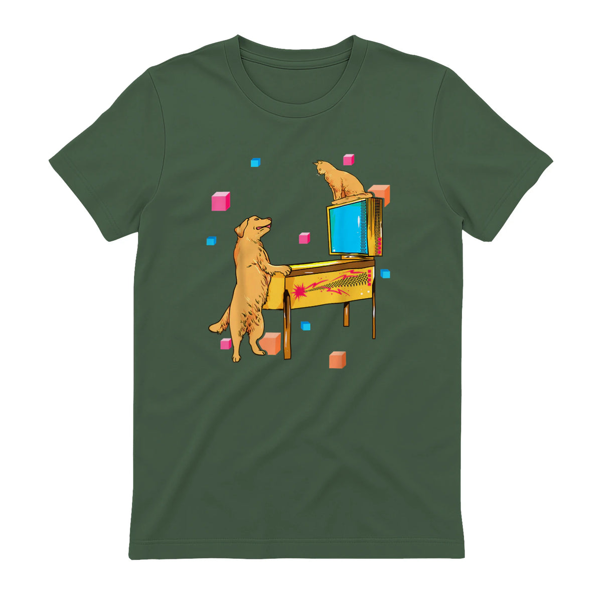 Flipper Wiz chien chat jouant au flipper in Military Green - back view
