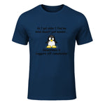 Funny silly penguin t-shirt mens ladies retirement gift in Navy - front view