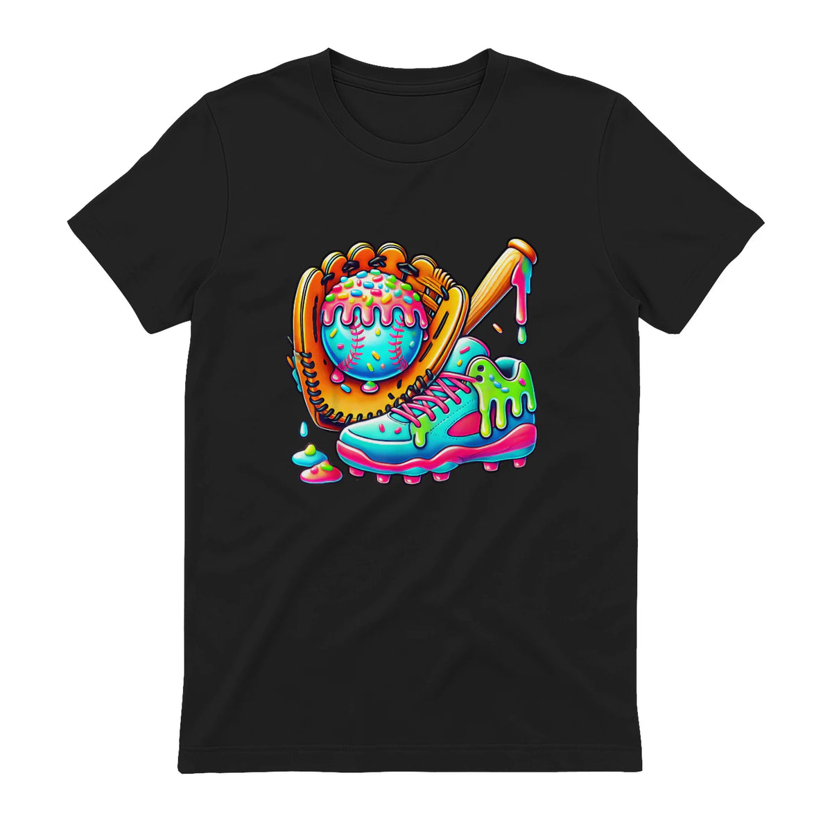 Ice Cream Drip Baseball Stuff Baseball Drip for Boys Graphic T-Shirt in Black - back view