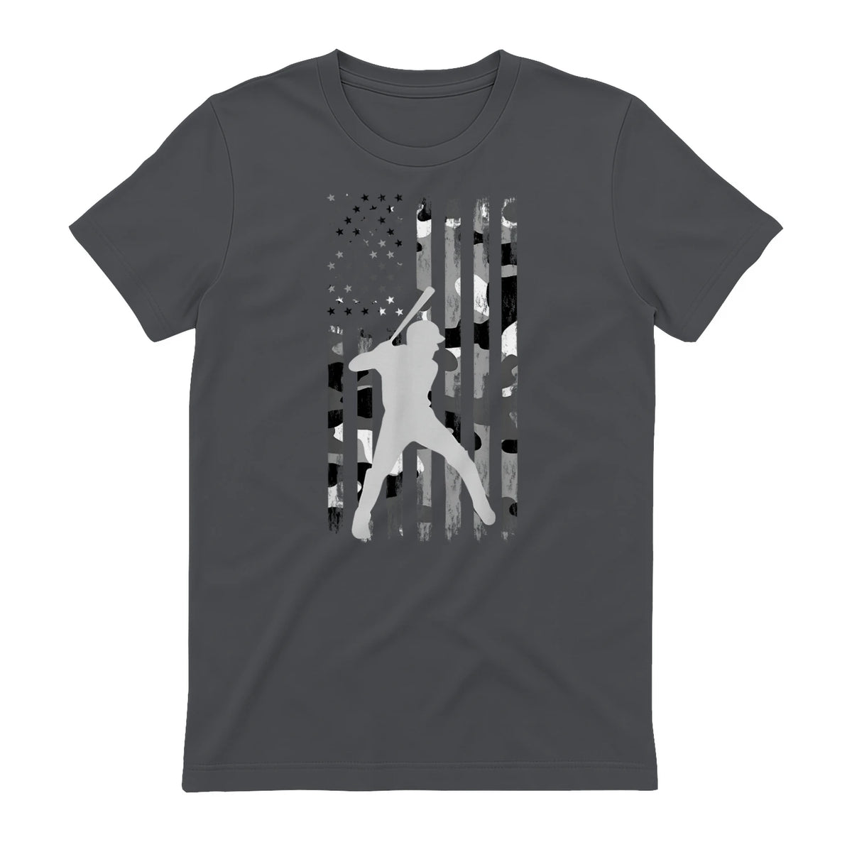 Baseball Player American Flag USA Camo Patriotic Graphic T-Shirt in Charcoal - back view