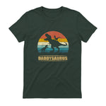 Daddy Dinosaur Daddysaurus Two Kids Funny Father's Day T-Shirt in Forest Green - back view
