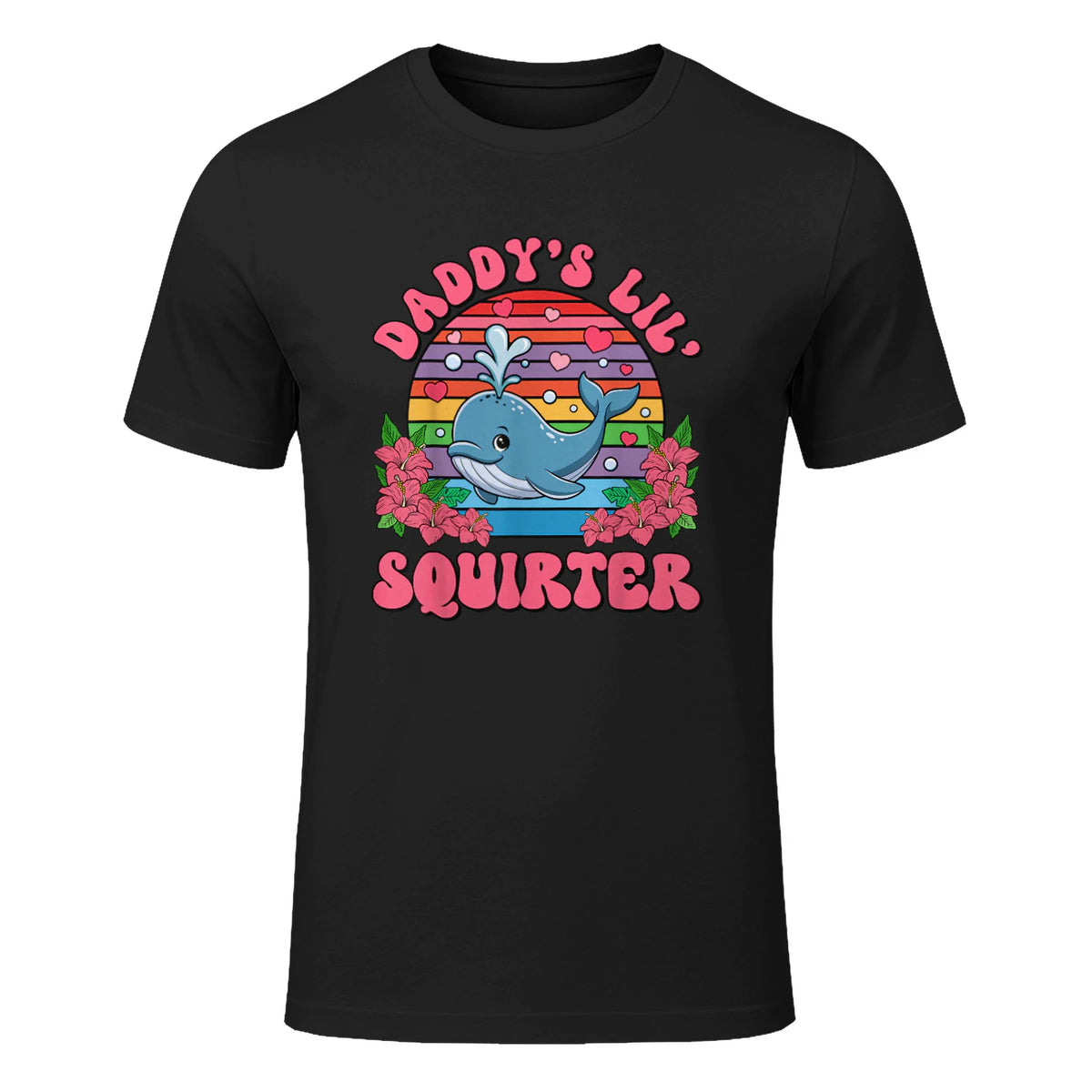 Daddy's Lil Squirter Joke T-Shirt in Black - front view