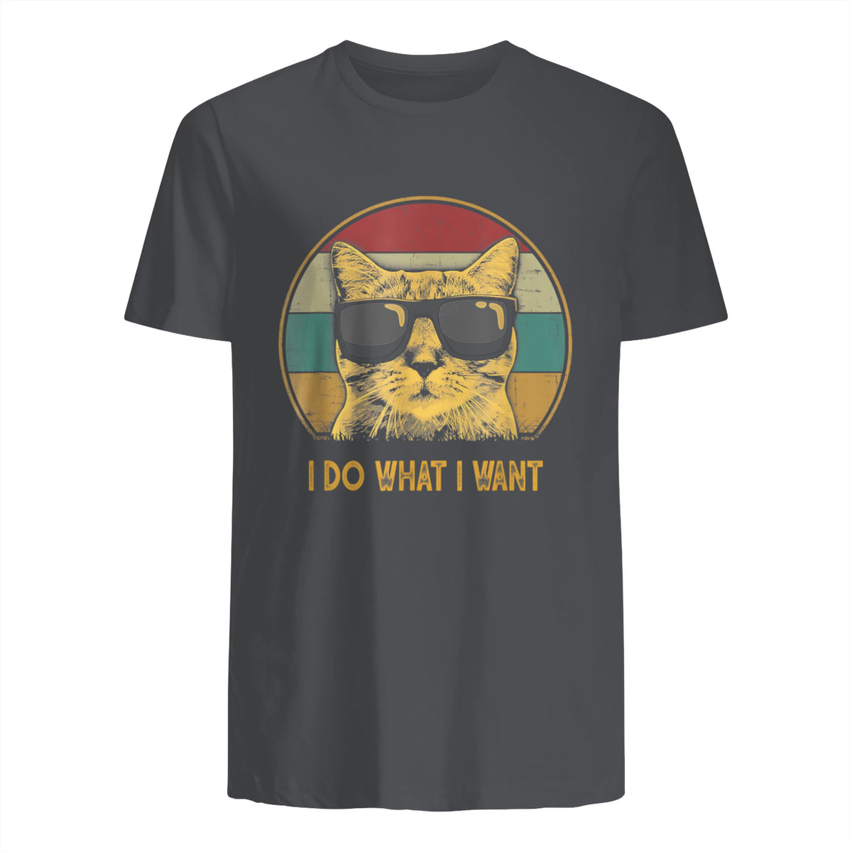 Retro I do What I Want cat Funny cat Lover T-Shirt Small in Charcoal - back view