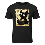 Funny Cat Ramen Graphic Tee Japanese Kawaii Anime Cat T-Shirt in Black - front view