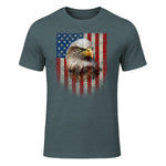 American Flag Bald Eagle Patriotic Red White Blue T-Shirt in Dark Heather - front view