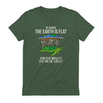 Flat Earth Society T Shirt Turtle Elephants Men Women Gift in Military Green - back view