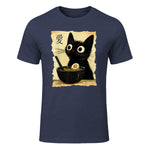 Funny Cat Ramen Graphic Tee Japanese Kawaii Anime Cat T-Shirt in Heather Navy - front view