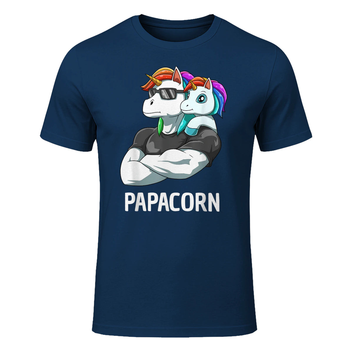 Papacorn Vater Tochter Einhörner in Navy - front view
