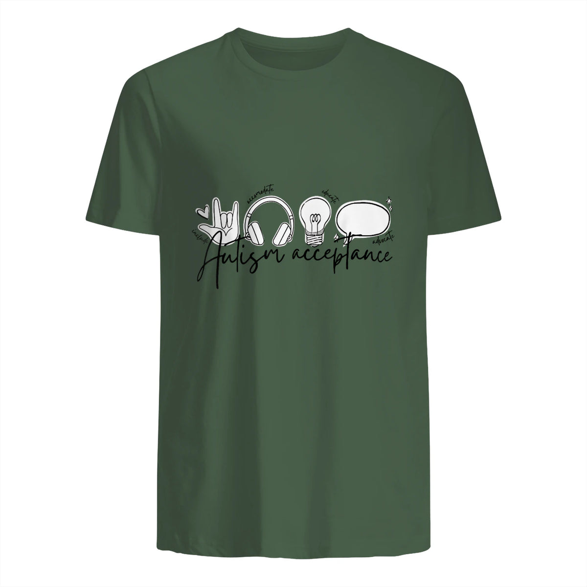 Autism Awareness Acceptance Shirt Support Mom Women Kid in Military Green - back view